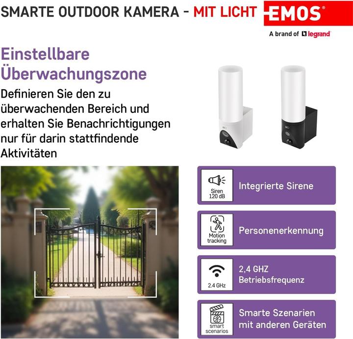 Produktbild Emos GoSmart Rotierende Outdoor IP Kamera mit WiFi und Licht IP-310 TORCH, weiss (2304 x 1296 Pixels)
