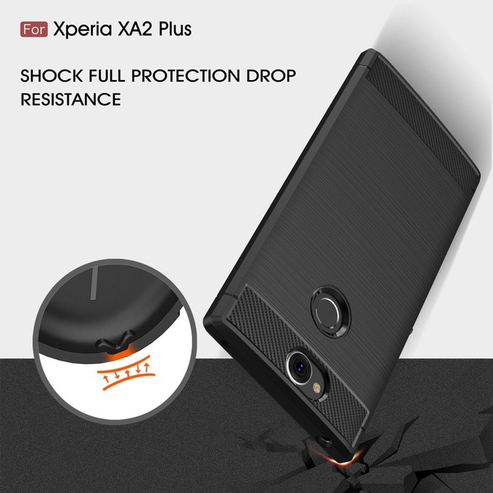 Produktbild König Design Hülle Handy Schutz für Sony Xperia XA2 Plus Case Cover Bumper Carbon Optik Grau (Xperia XA2 Plus)