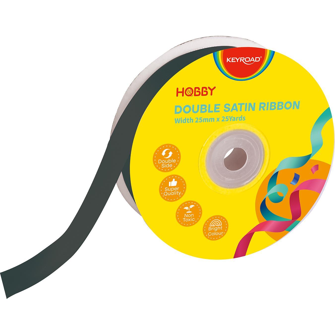 Keyroad, Geschenkverpackung, Band, doppelt, Satin, 25mm x 22,86m, auf Spule, schwarz (Geschenkband)