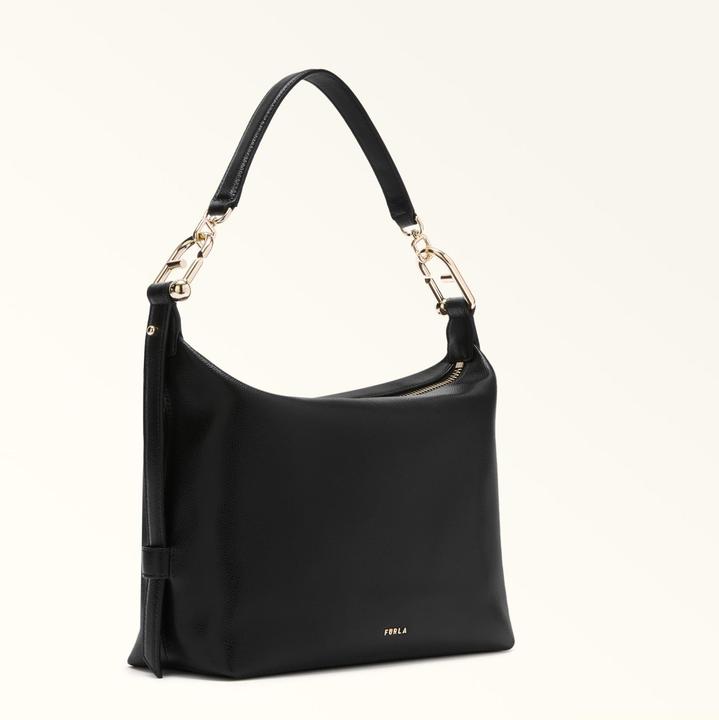 Actual product image Furla tonie m leather hobo shoulder bag, black