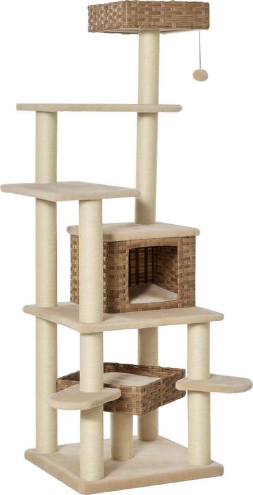PawHut Kratzbaum mehrstöckig (174 cm, Braun, Beige)