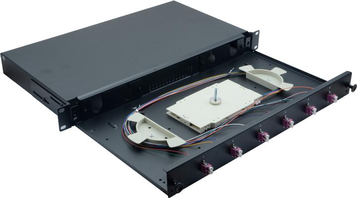 Produktbild Helos LWL 19" Spleissbox 6 x LC Duplex OM4, spleissfertig, schwarz