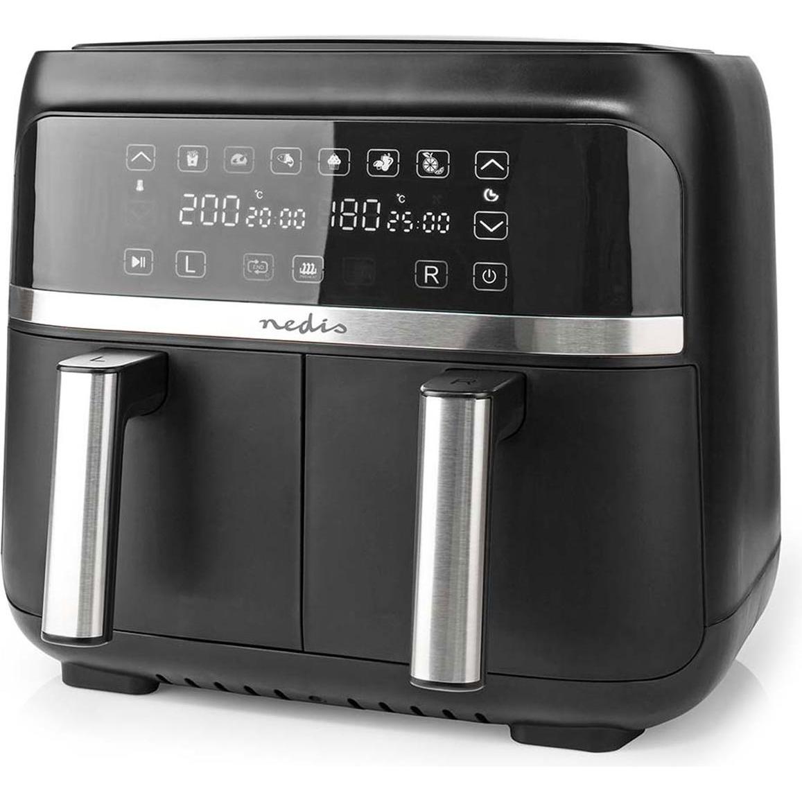 Nedis Heissluft Friteuse 2x3.8 l Timer: 60 min Digital Schwarz, Fritteuse, Schwarz