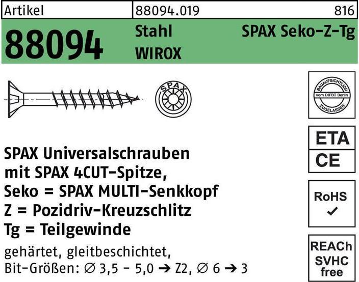 Produktbild Spax Spanplattenschrauben SK PZ2 5,0x70 mm (200 Schrauben pro Stück)