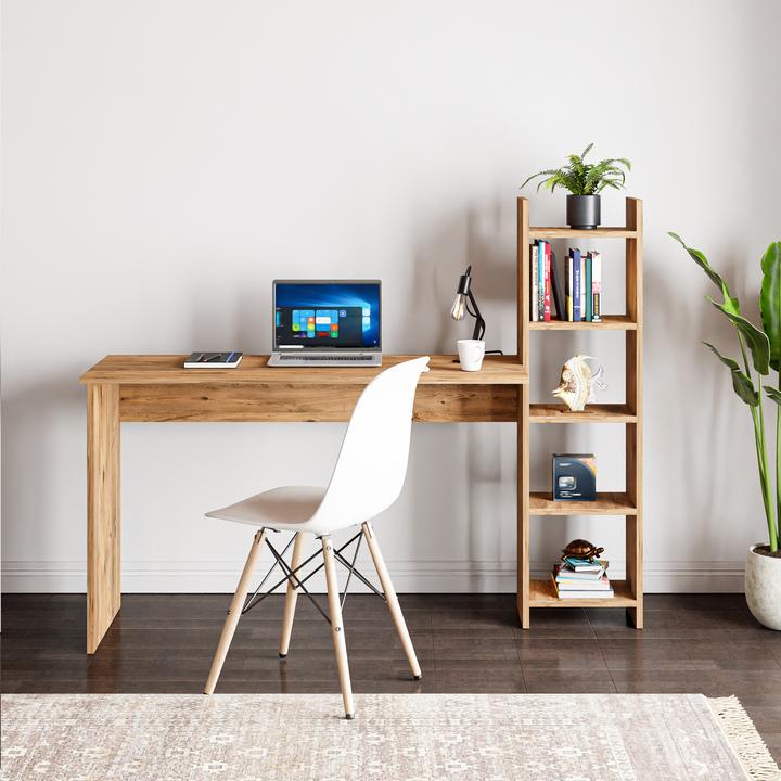 Produktbild En.Casa Schreibtisch mit Regal Chagtuniejle 150x45x120 cm Holzoptik