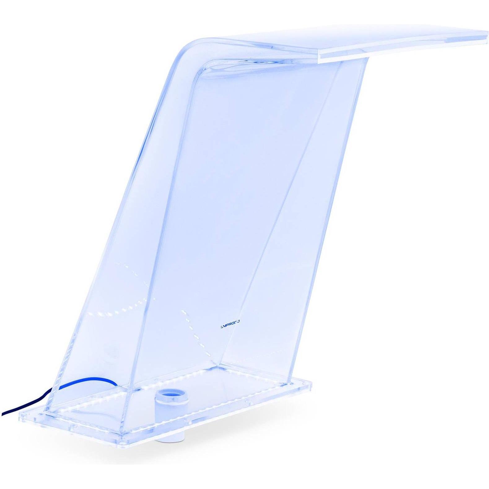 Uniprodo, Brunnen + Gartenteich, Schwalldusche Wasserspiel Wasserfall 45 cm mit LED Blau / Weiss