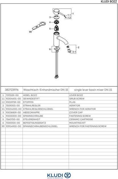 Produktbild Kludi Waschtisch-Einhandmischer BOZZ DN 15 ma-sw