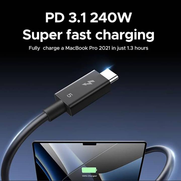 Actual product image Ugreen - Data Cable L703 (45996) - USB-C to USB-C Thunderbolt5, 120Gbps, 240W, 1m - Black (1 m, USB 4.0, 240 W)