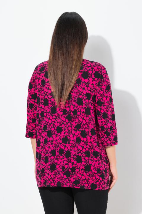 Immagine prodotto Ulla Popken Maglia dal taglio svasato con fiori, scollo a V e maniche a 3/4 (46, 48)