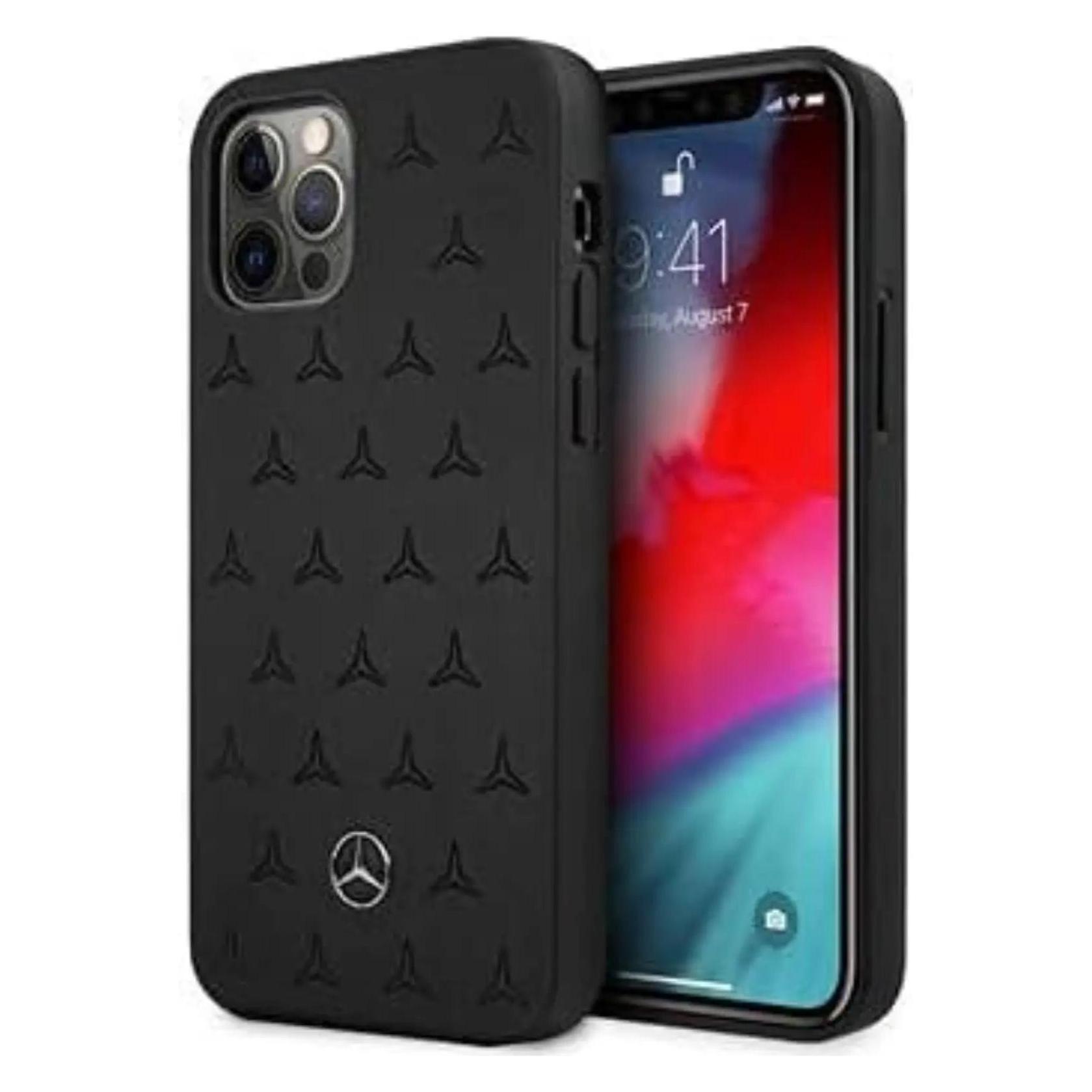 Mercedes MEHCP12LPSQBK IPhone 12 Pro Max 6, 7" Czarny/black Hardcase Leather Stars Pattern (Apple IPhone 12 Pro Max), Smartphone Hülle, Schwarz