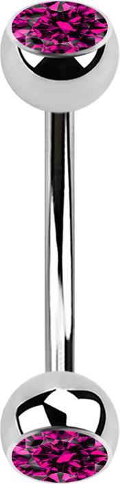 Produktbild Star Piercing Micro Banane silber mit zwei Kugeln Kristall fuchsia (ohne Messing, Chirurgenstahl 316L)