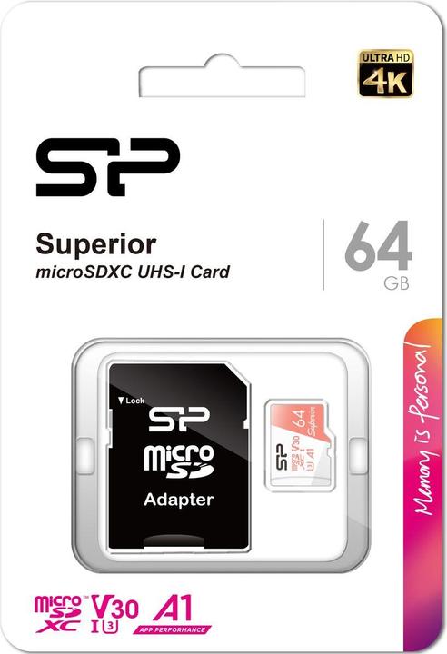 Produktbild Silicon Power memory card Superior Micro SDXC 64GB UHS-I A3 V30 (64 GB, microSDXC, U3, UHS-I)