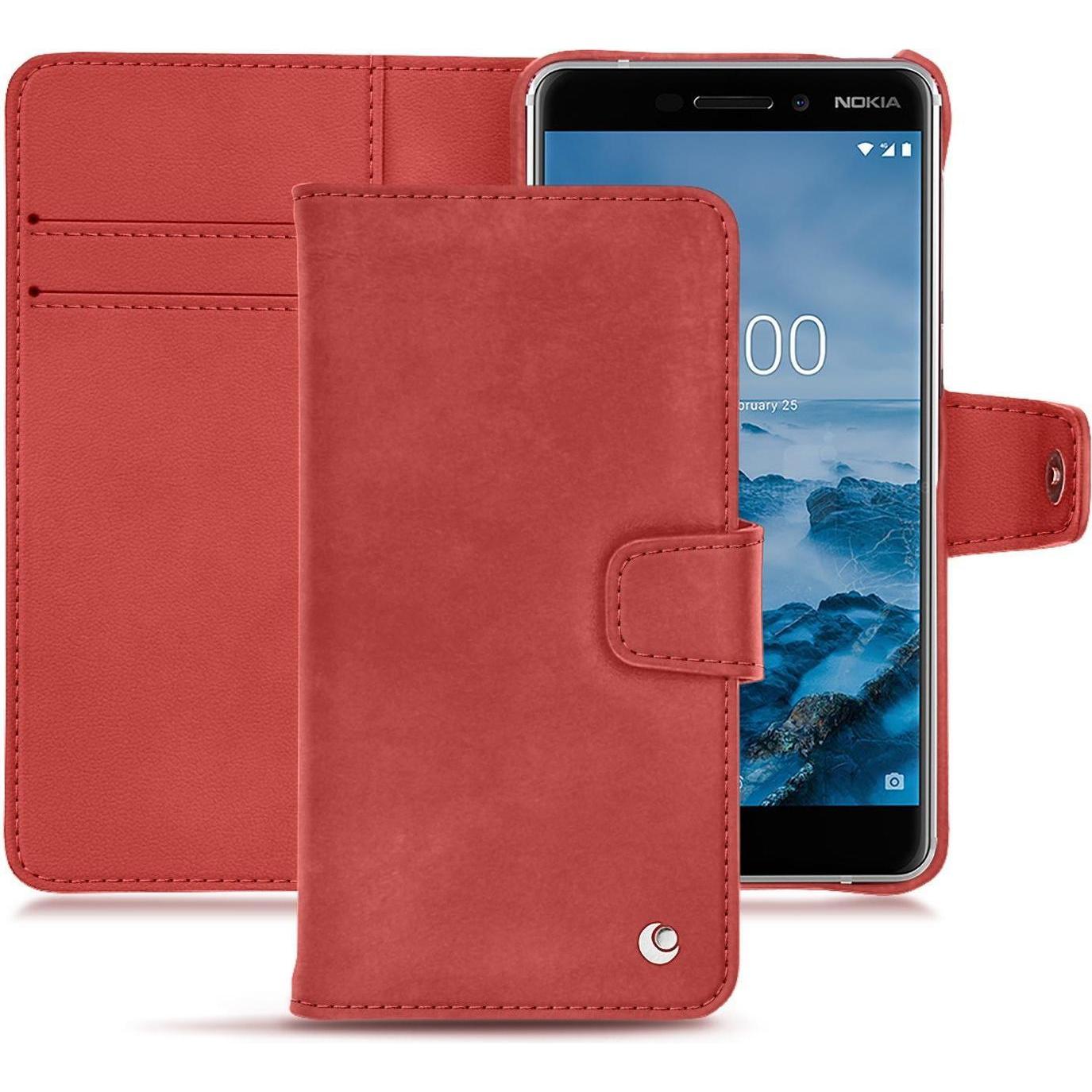 Noreve Lederschutzhülle Wallet (Nokia 6 (2018)), Smartphone Hülle, Rot