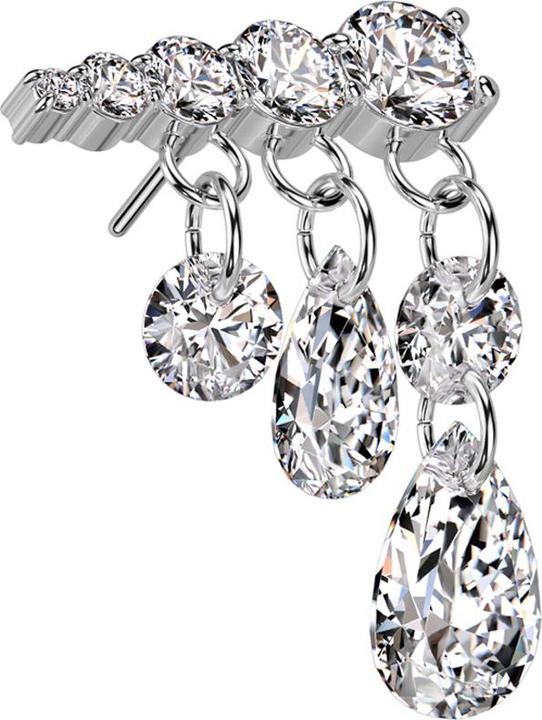 Actual product image Star Piercing Threadless silver crystals descending pendant crystal drops right (without brass, Titanium)