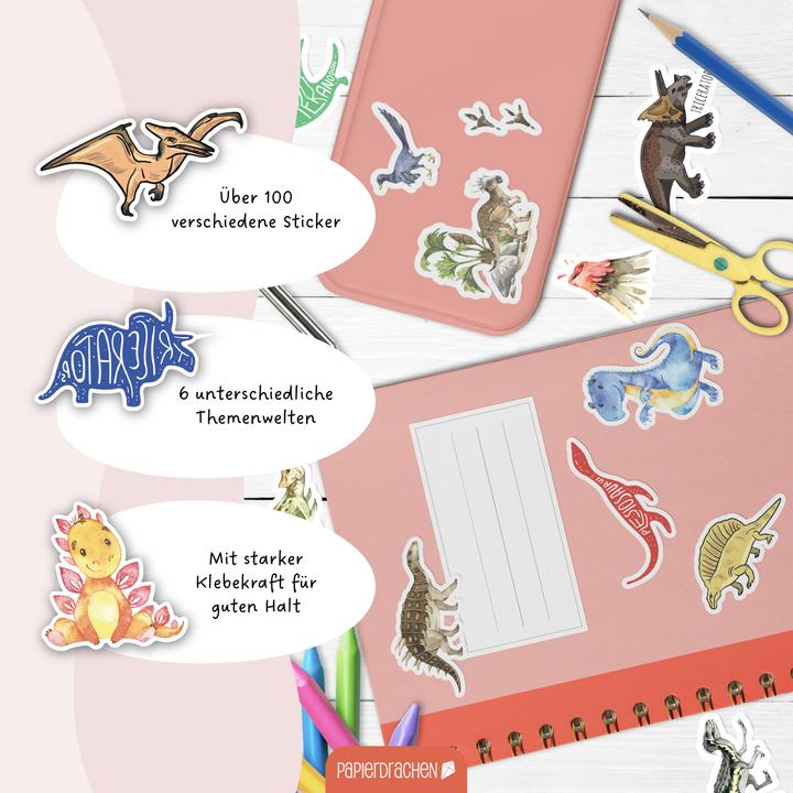 Immagine prodotto Papierdrachen Stickerblock Dinosaurier (100 Adesivo)