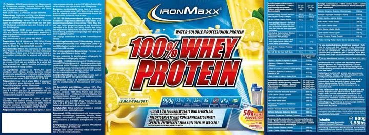 Immagine prodotto IronMaxx 100% Proteine del siero del latte (barattolo da 900 g) (Limone, Yogurt, 1 x, 900 g)