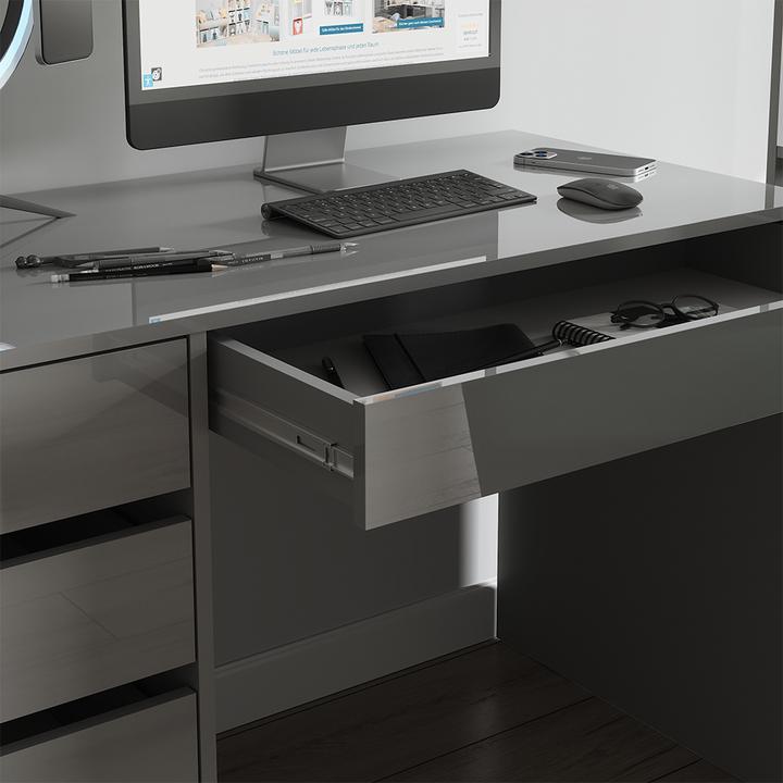 Produktbild Vicco Schreibtisch Sherry, Grau Hochglanz, 55 x 120 cm mit Schubladen (120 x 55 x 75 cm)