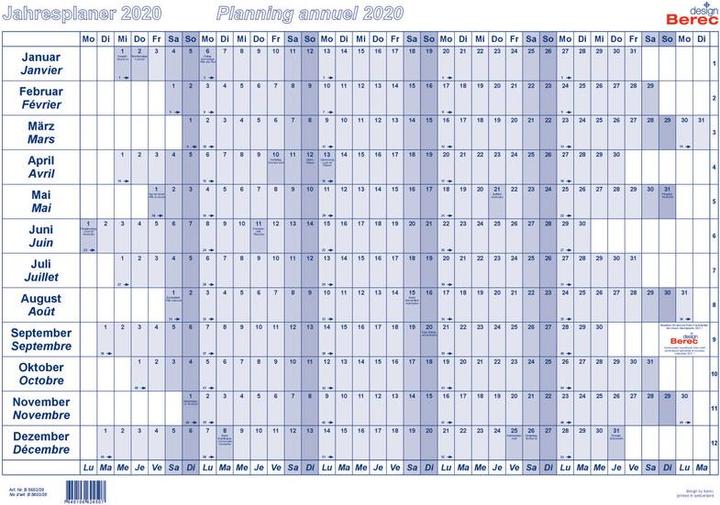 Immagine prodotto Berec Piano annuale cartaceo A5 B 5605/20 2020, blu (Speciale, Tedesco, Francese)