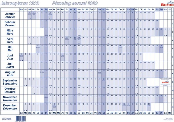 Produktbild Berec Papierjahresplan A5 B 5605/20 2020, blau (Spezial, Deutsch, Französisch)