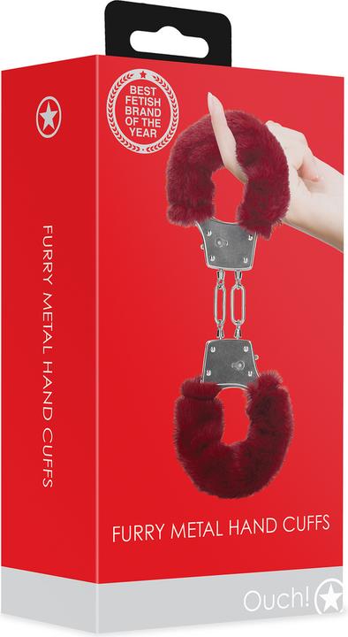 Actual product image Ouch! Furry Metal Hand Cuffs - Red