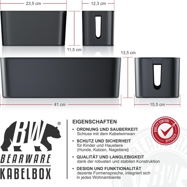 Produktbild Bearware 2x Kabelbox, Kabelkasten mit Gummifüssen, Kabelordner, Ladebox, Kabel Organisator, Kabelmanagement