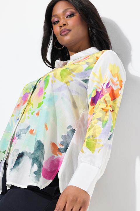 Produktbild Ulla Popken Bluse, Blüten, A-Linie, Hemdkragen, Langarm (54)