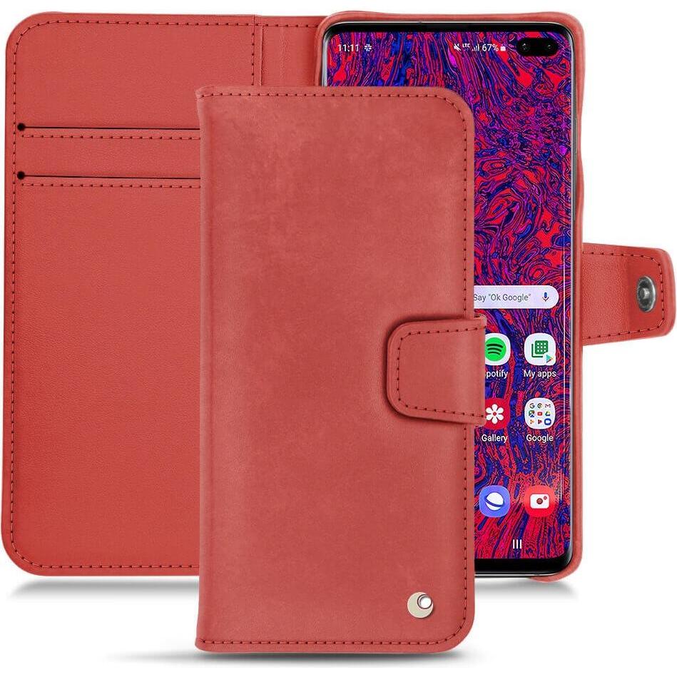 Noreve Lederschutzhülle Wallet (Samsung Galaxy S10+), Smartphone Hülle, Rot