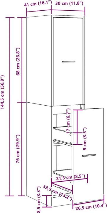 Produktbild vidaXL Apothekerschrank (30 x 41 x 144.50 cm)