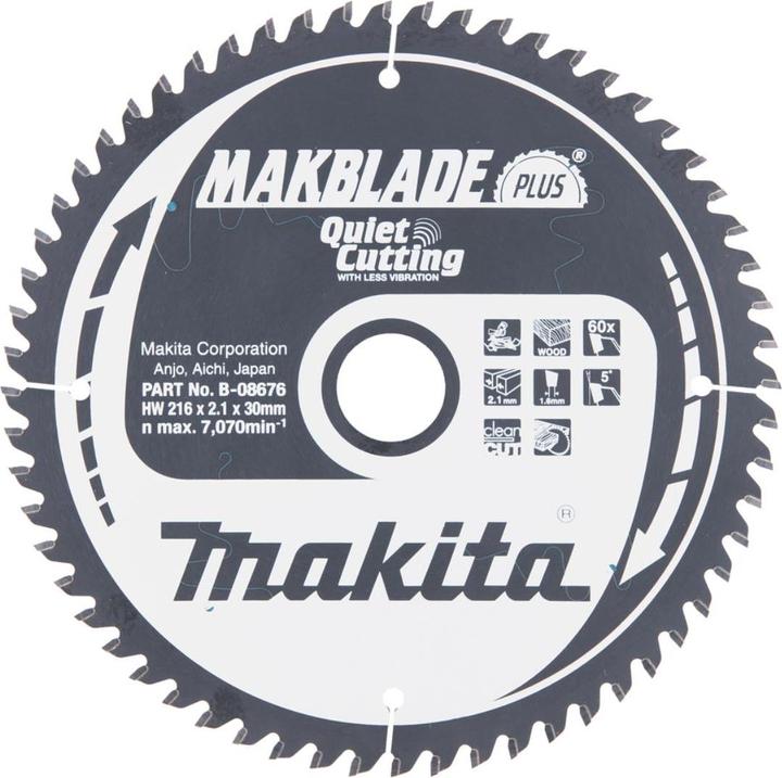 Actual product image Makita B-08676 T.C.T. pjūklas 216X2.1X30mm 5° T60 MAKBLADE PLUS