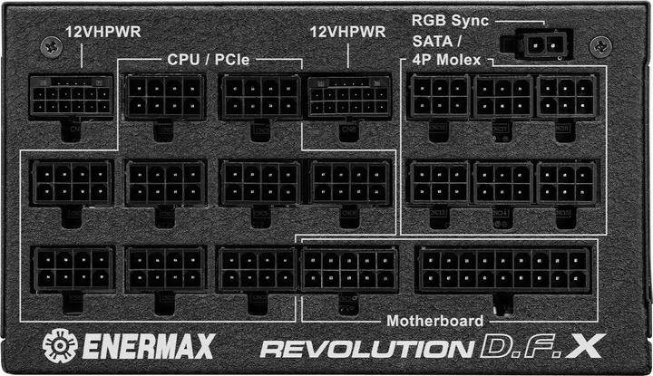 Actual product image Enermax Revolution D.F. X ARGB ATX3.0 PCI-e 5.0 Compact PC Power Supply 1650W 80Plus Gold Full Module 2x (1650 W)