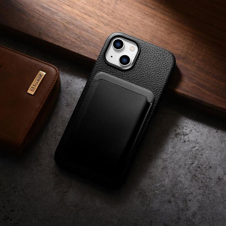 Actual product image iCarer litchi premium leather case for iPhone 14 Plus Magnetic leather case with MagSafe Black (WMI1 (Apple iPhone 14 Plus)