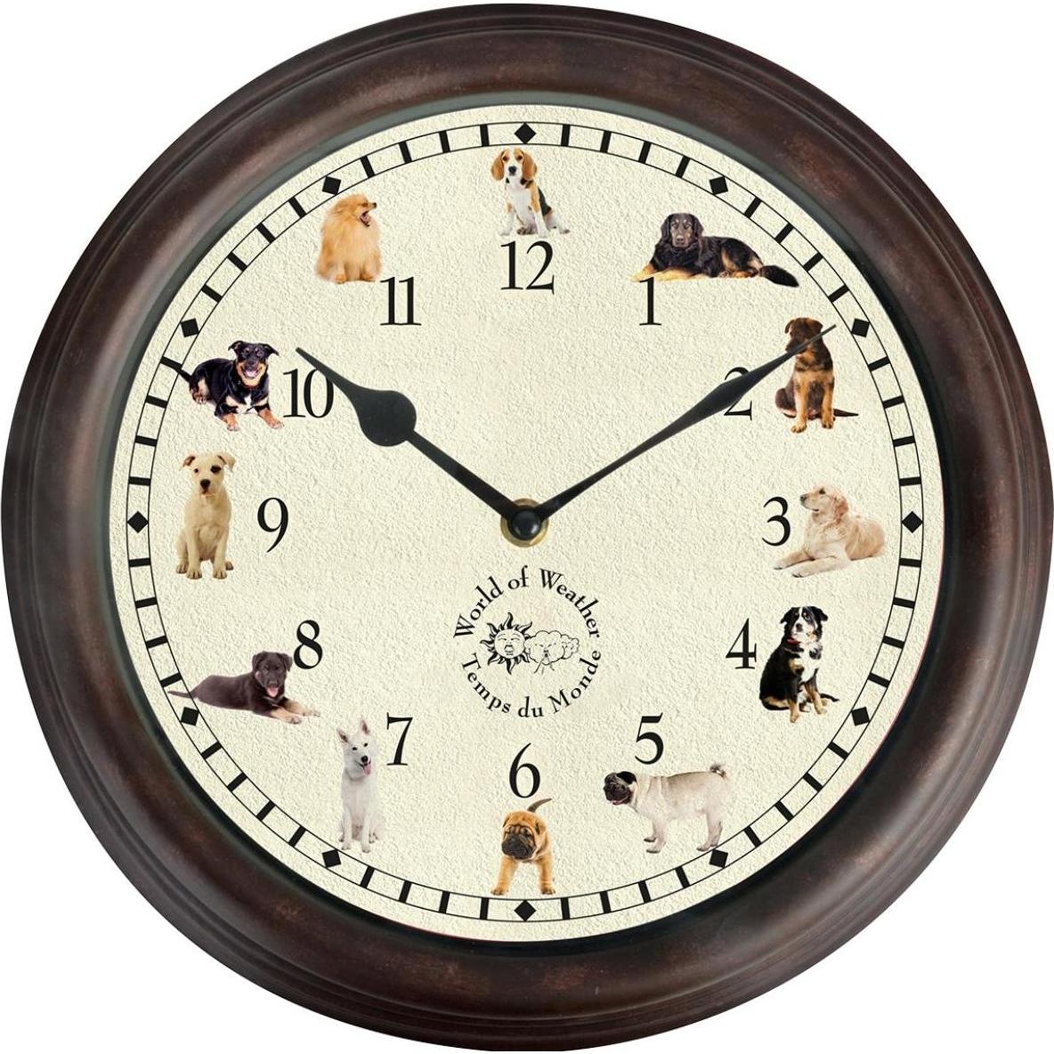 Esschert Design, Wanduhr, Gartenuhr mit Hundegeräuschen ø 30 cm, Mehrfarbig (30 cm)