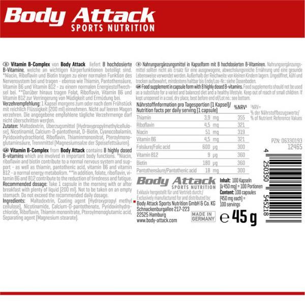 Valori nutrizionali e ingredienti Body Attack B-Complex (100 Caps) (100 pz.)