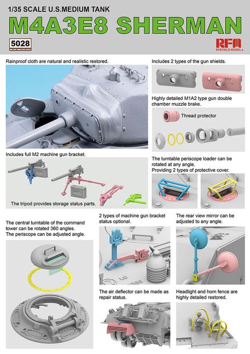 Immagine prodotto Rye Field Model SHERMAN M4A3E8 con binario funzionante a sinistra