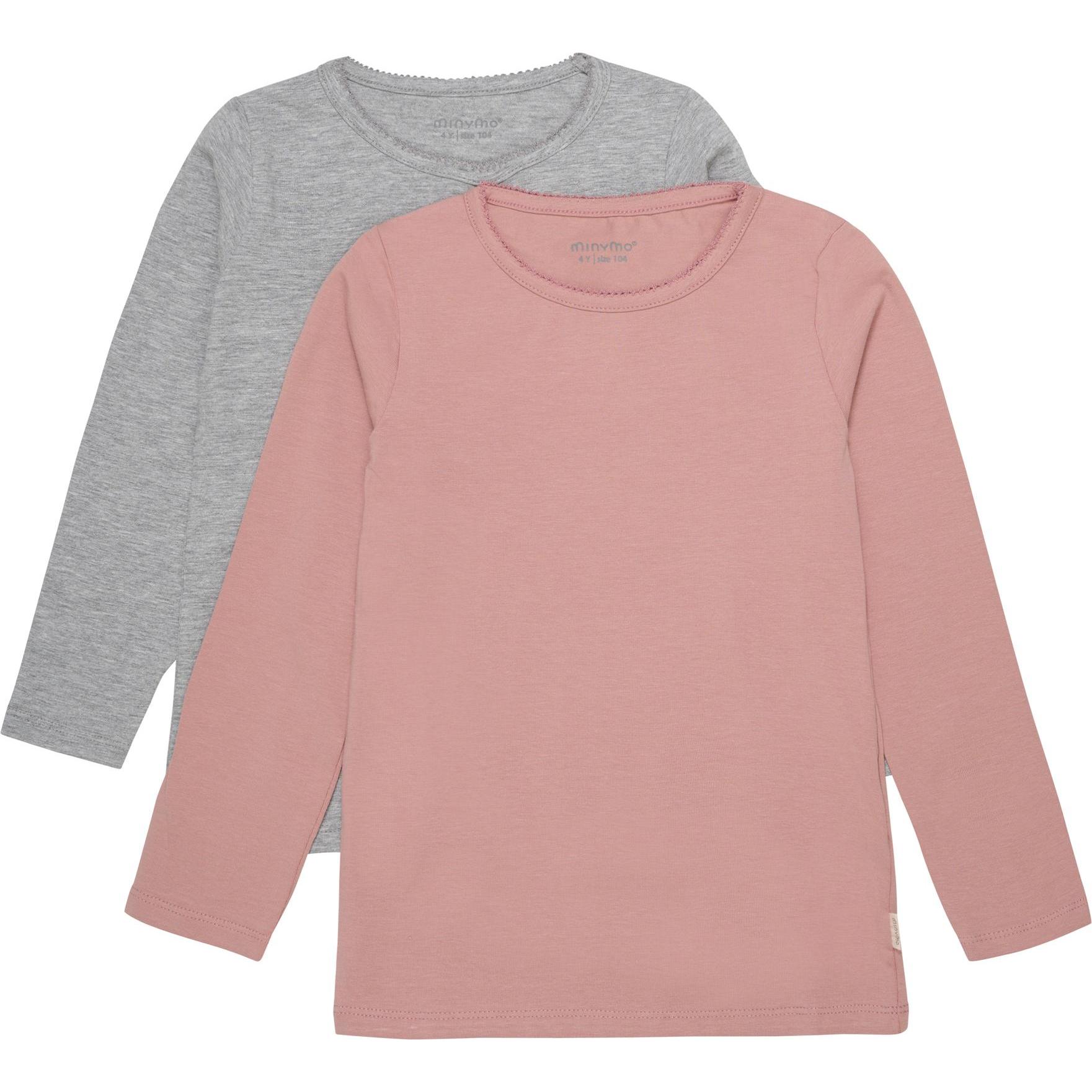 Minymo, Mädchen, Shirt, Kid's Basic 35 T-Shirt L/S (2-Pack), Rosa, (128)