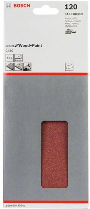 Produktbild Bosch Professional Zubehör Schleifblatt C430, 115 x 280 mm, 120, ungelocht, gespannt, 10er-Pack (120)