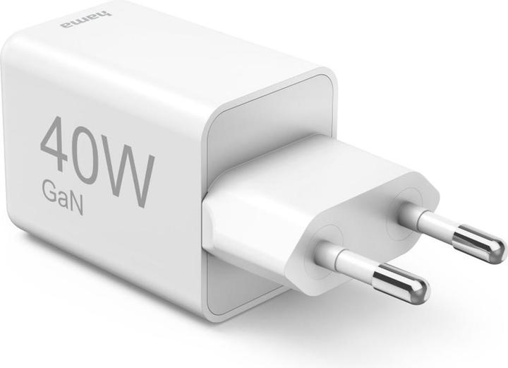 Produktbild Hama Schnellladegerät, GaN, 2x USB-C, Super-Mini-Ladegerät, PD, 40 W, Weiss (40 W, 2 Ports)