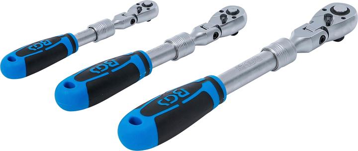 Produktbild BGS Umschaltknarren-Satz ausziehbar, abwinkelbar 6,3 mm (1/4") - 10 mm (3/8") - 12,5 mm (1/2") 3-tl (3/8", 1/4", 1/2")