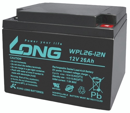 Long WPL26-12N-M WPL26-12N-M Batteria al piombo 12V 26Ah al piombo (AGM) (L x A x P) 166 x 125 x 175 mm (12 V, 26 Ah)