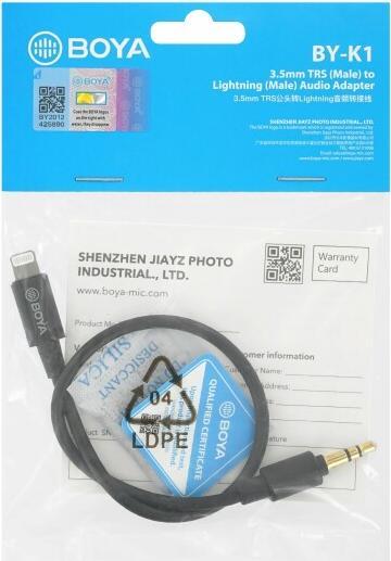 Actual product image Boya BY-K1 adapter cable (0.20 m, AUX cable)