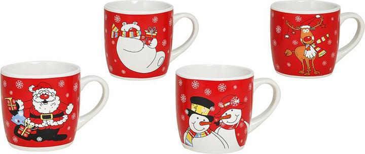 G. Wurm Becher rot mit Weihnachtsmotiven aus Keramik, 4-fach sortiert (B/H/T) 11x8x8 cm, 200ml (200 ml)