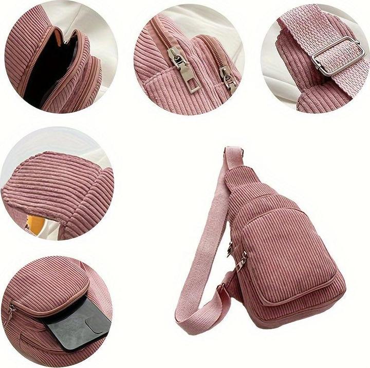 Produktbild Only-Bags.Store Schicke schwarze Cord-Crossbody-Tasche - lässige Gürteltasche mit Reissverschluss, perfekt für