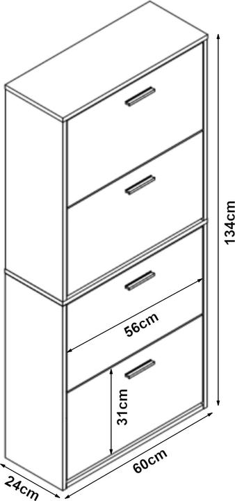 Produktbild En.Casa Schuhschrank Sykkylven 134x60x24 cm mit 4 Klappen Sonoma-Eiche (60 x 24 x 19 cm)