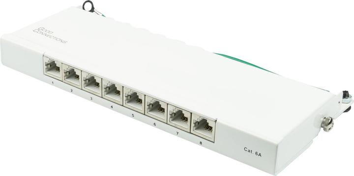 Actual product image Good Connections Patch panel desktop Cat. 6A, 8-port, 0.5 U, STP shielded, tool-free opening, pure white (RAL9010)