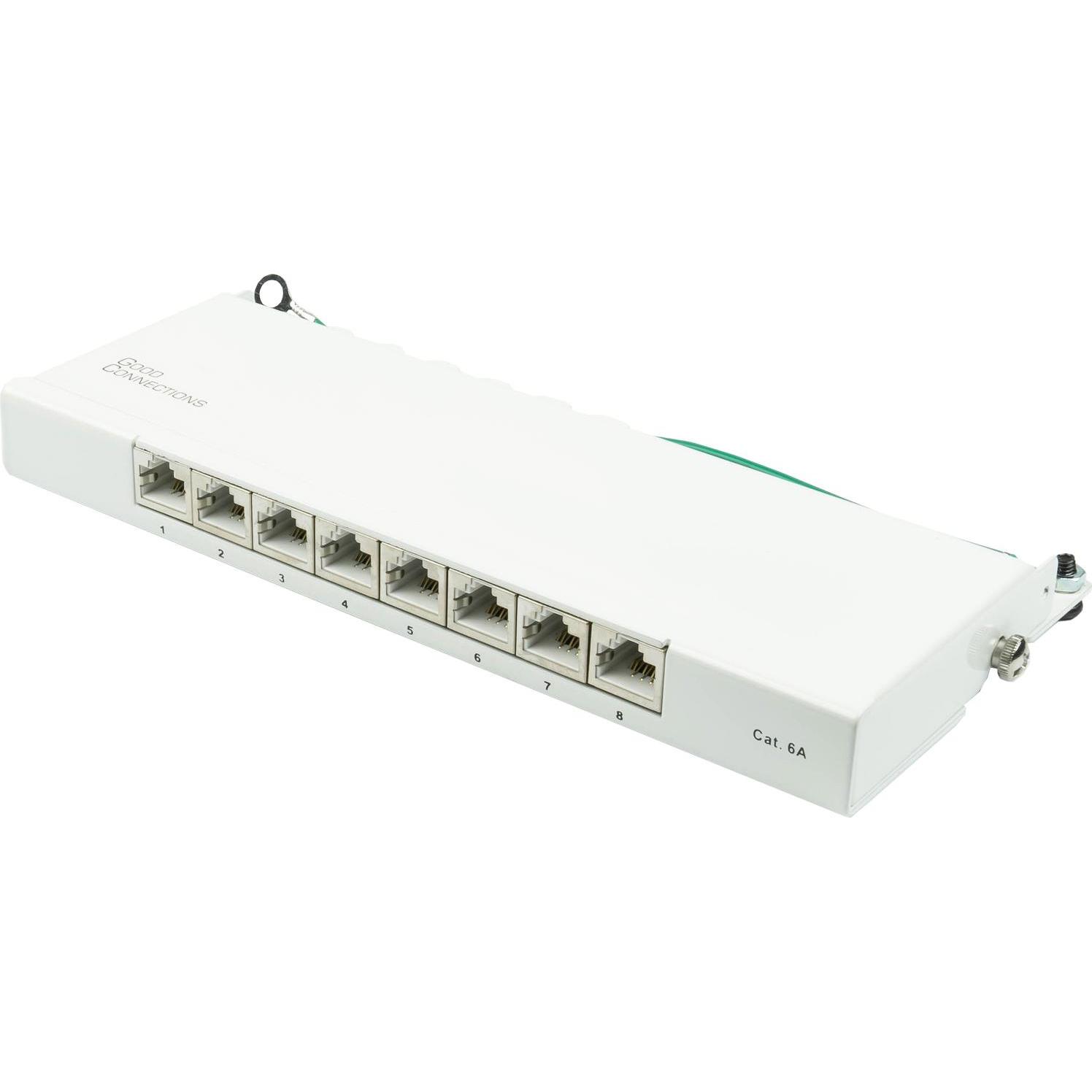Good Connections Patchpanel Desktop Cat. 6A, 8-Port, 0,5 HE, STP geschirmt, werkzeugloses Öffnen, Reinweiss (RAL9010), S...