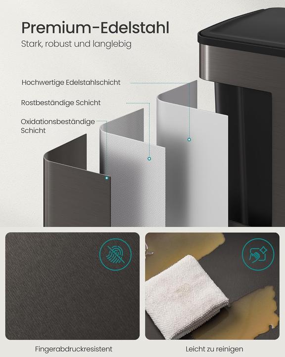 Produktbild Songmics Mülleimer mit 2 Fächern und Softclose-Deckel (60 l)