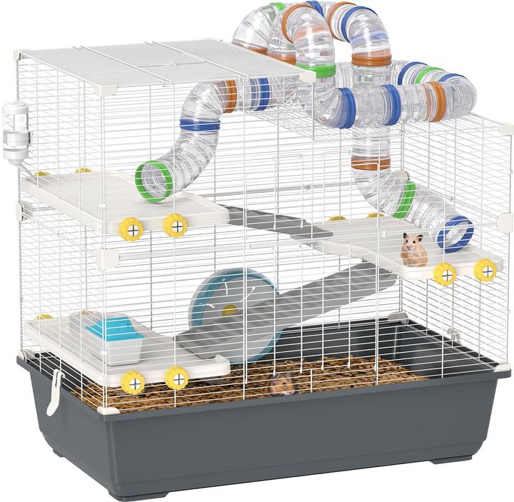 PawHut Hamsterkäfig Metall, Kunststoff Grau