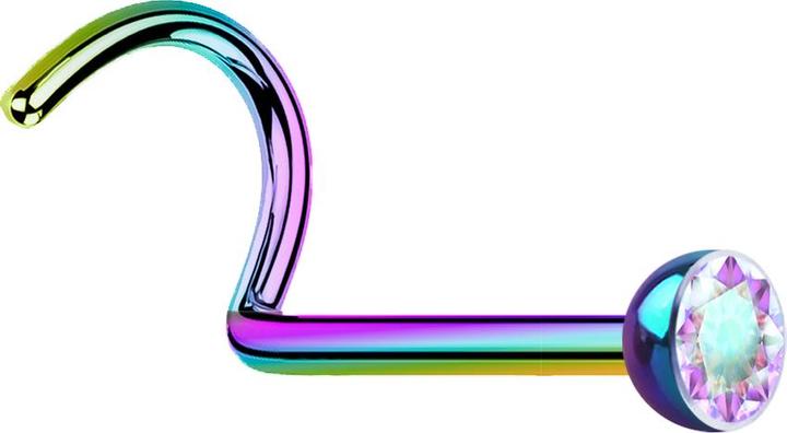 Actual product image Star Piercing Nose stud curved coloured with crystal multicolour (without brass, Surgical steel 316L)