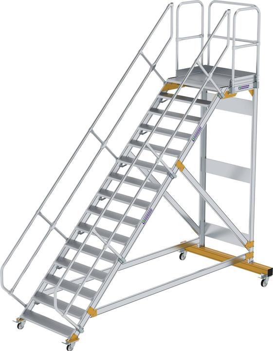 Produktbild Munk Plattformtreppe 45° fahrbar Stufenbreite 1000mm 15 Stufen Aluminium geriffelt (Plattformleiter, 46 cm)