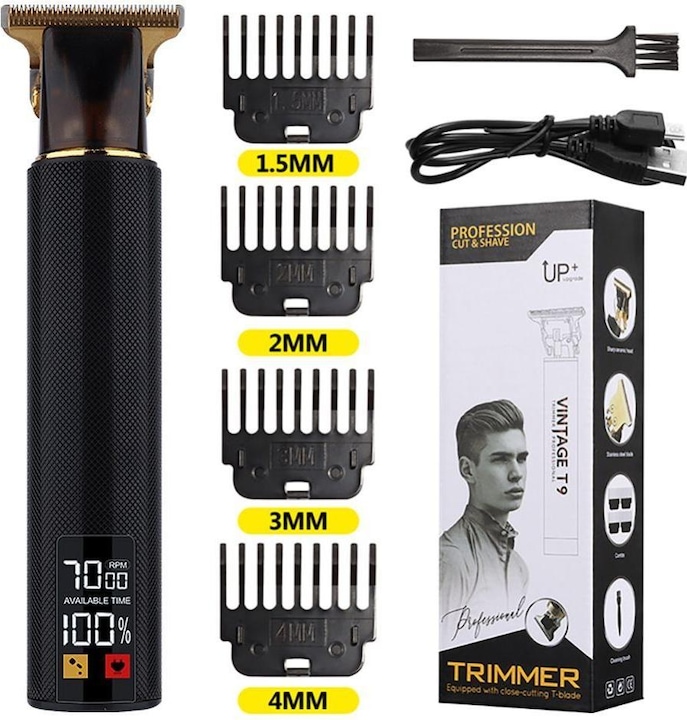 OEM Consumer electronics Hair clipper with display LED and replacable combs T9 black